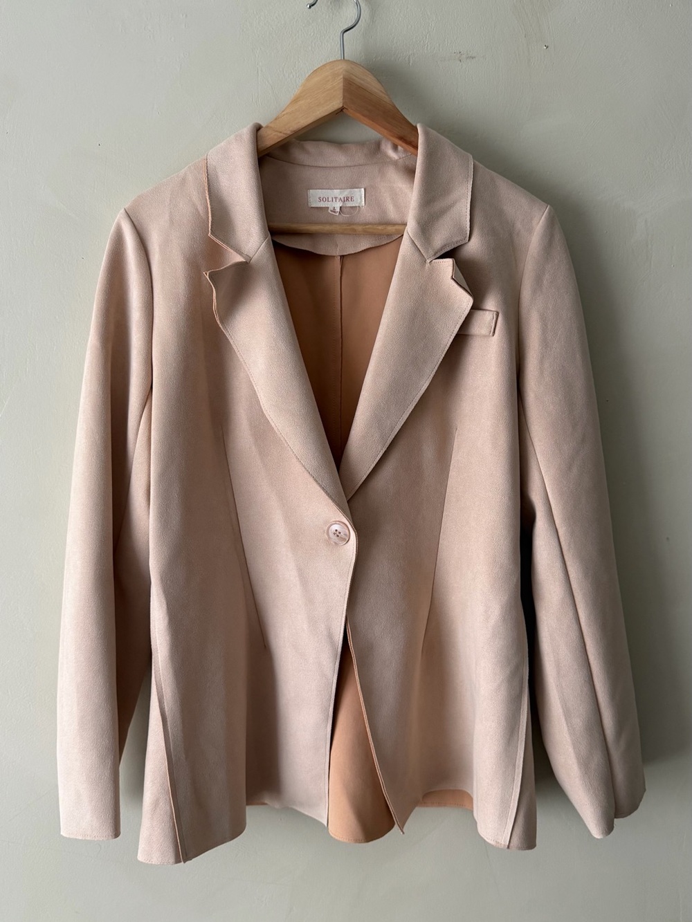 Solitaire Blush Pink Single-Button Tailored Blazer faux sz L 734